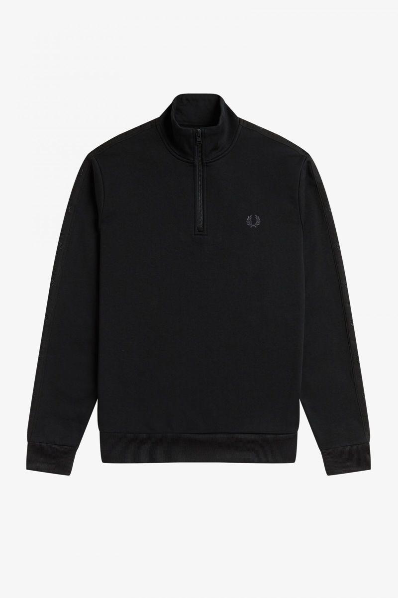 Black Fred Perry Tonal Tape Half Zip Men's Sweatshirts | PH 1620ILHS